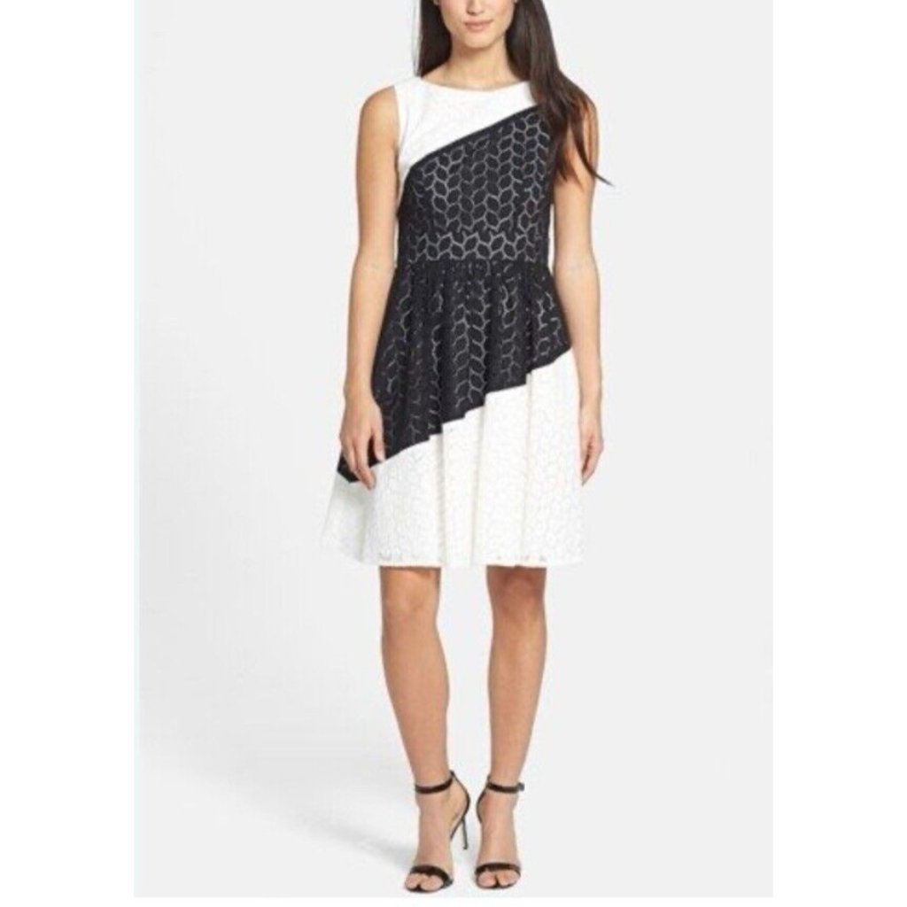 Anthropologie Ivy + Blue Dress 14 Black Ivory Textured Nwt $188.00 New